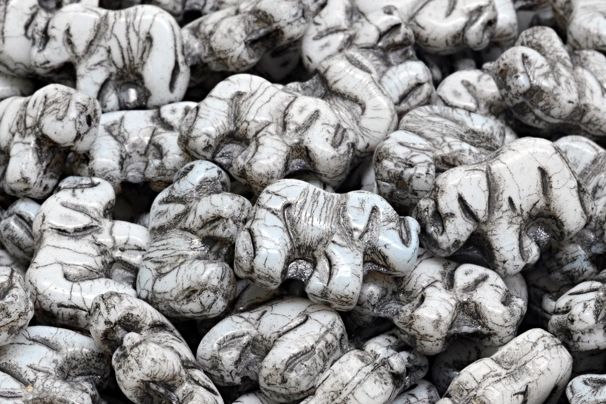 Elephant Beads, White 43815 (02010-43815), Glass, Czech Republic