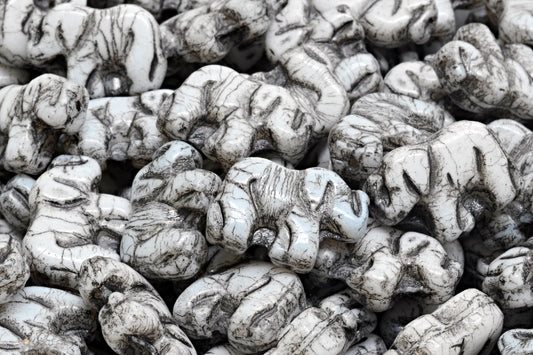 Elephant Beads, White 43815 (02010-43815), Glass, Czech Republic