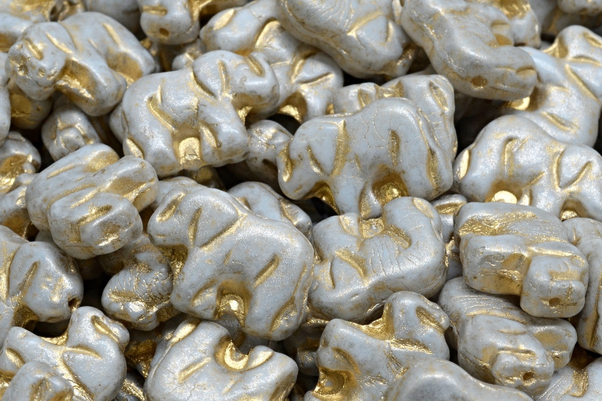 Elephant Beads, White Gold Lined Silver Gray (02010-54302-34301), Glass, Czech Republic