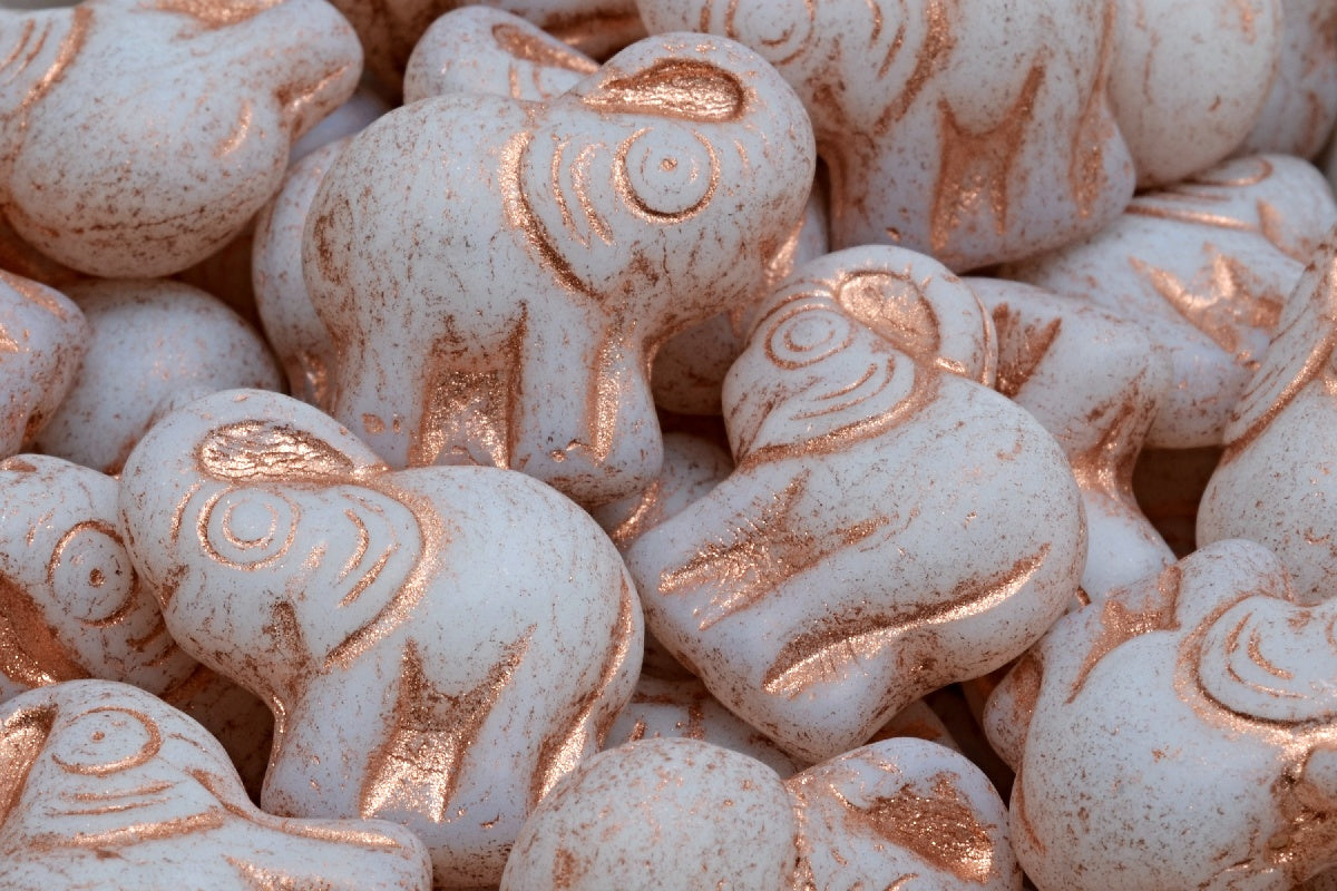 Elephant Beads, Opal White Matte Copper Lined (01000-84100-54307), Glass, Czech Republic