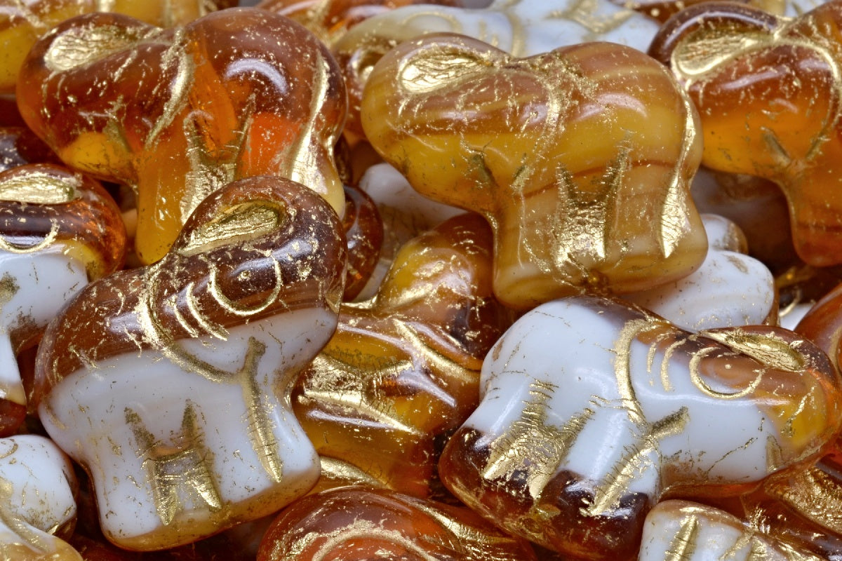 Elephant Beads, Mix White Topaz Amber Gold Lined (06108-54302), Glass, Czech Republic