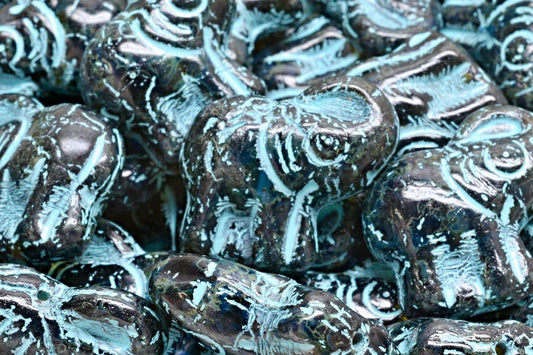 Elephant Beads, Cobalt Travertin Light Blue Lined (30050-86800-54308), Glass, Czech Republic