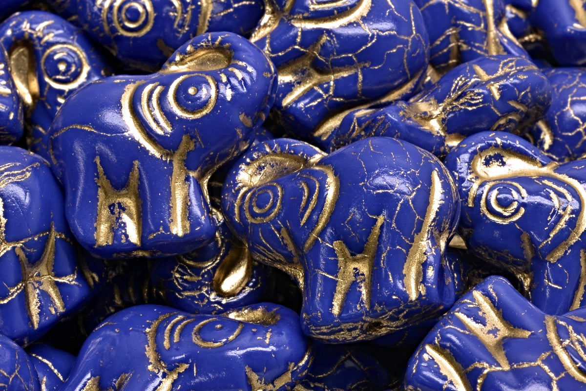 Elephant Beads, 32030 Gold Lined (32030-54302), Glass, Czech Republic