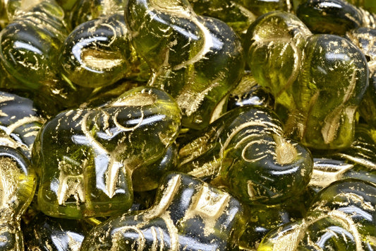 Elephant Beads, Transparent Green Gold Lined (50250-54302), Glass, Czech Republic