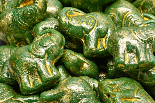 Elephant Beads, Opaque Green Light Yellow (53230-34302), Glass, Czech Republic