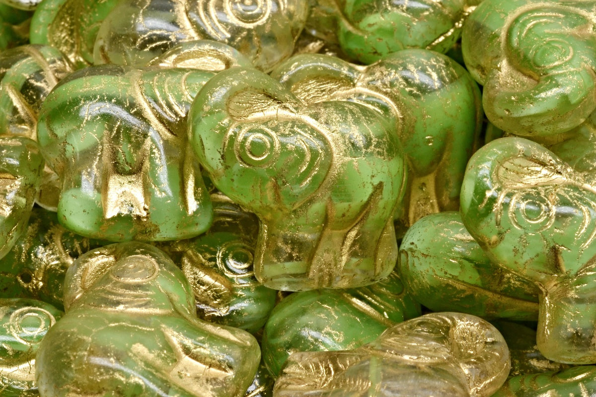 Elephant Beads, Mixed Crystal Green Gold Lined (57008-54302), Glass, Czech Republic