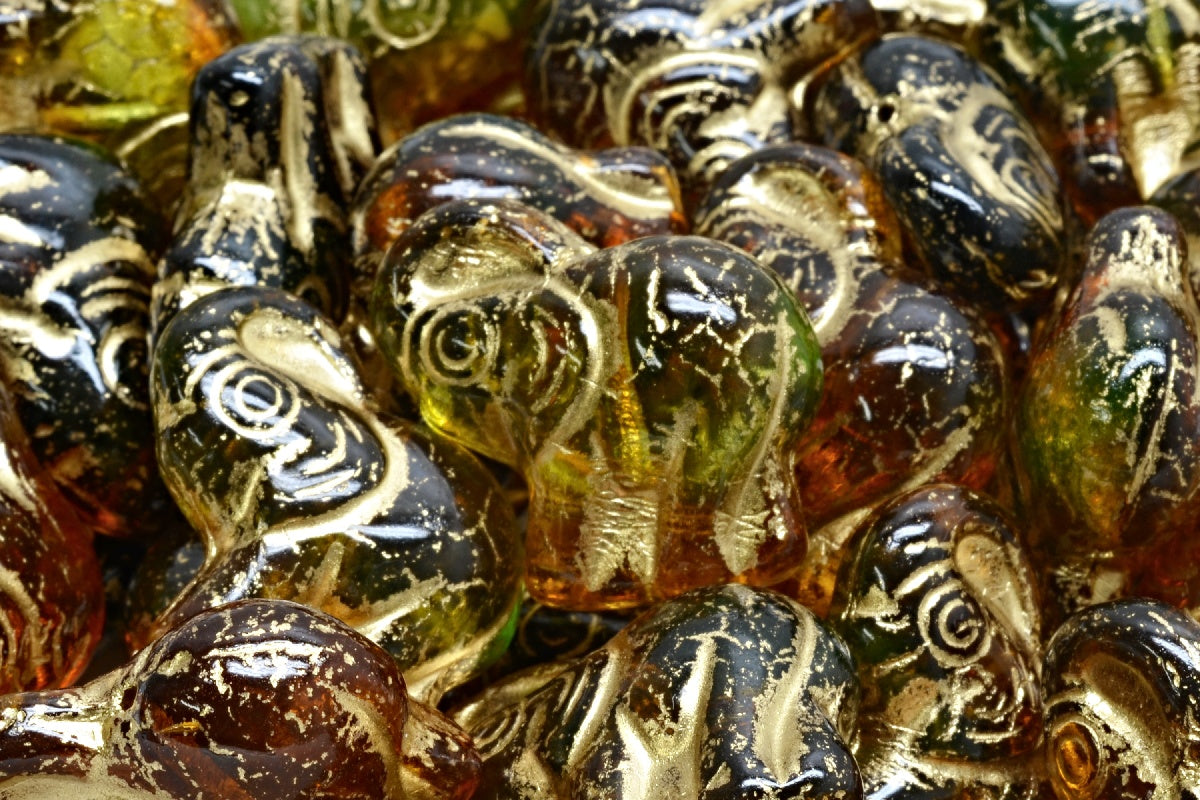 Elephant Beads, 57101 Gold Lined (57101-54302), Glass, Czech Republic