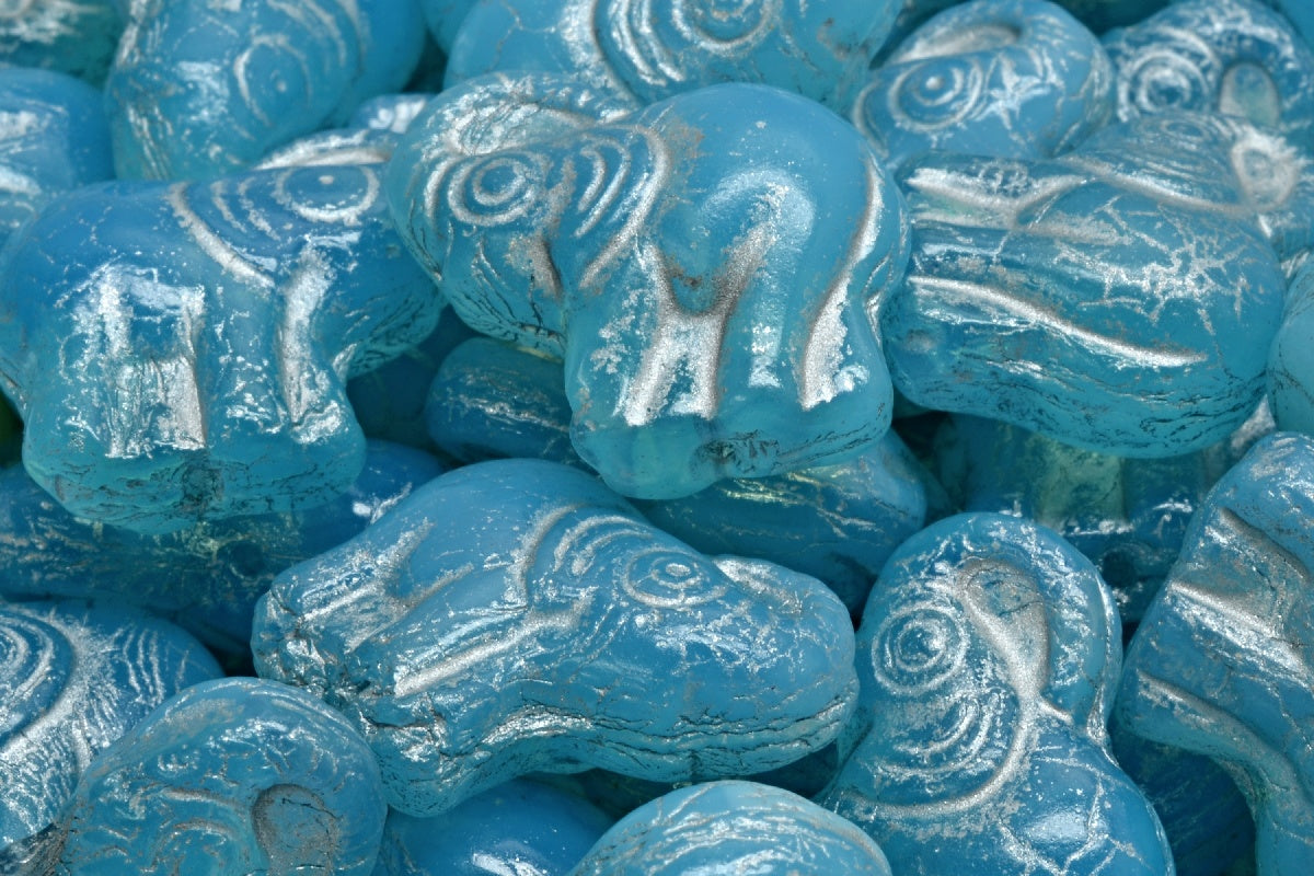 Elephant Beads, Opal Aqua Silver Lined (61000-54301), Glass, Czech Republic