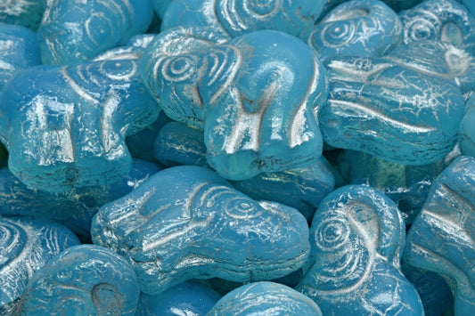 Elephant Beads, Opal Aqua Silver Lined (61000-54301), Glass, Czech Republic