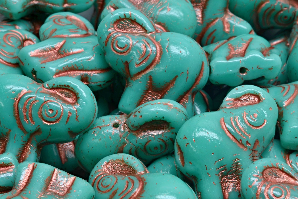 OUTLET 10 grams Elephant Beads, Turquoise Copper Lined (63130-54319), Glass, Czech Republic