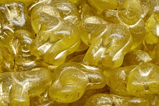 OUTLET 10 grams Elephant Beads, 20 x 21 mm, Transparent Yellow Gold Lined (80120-54302), Glass, Czech Republic