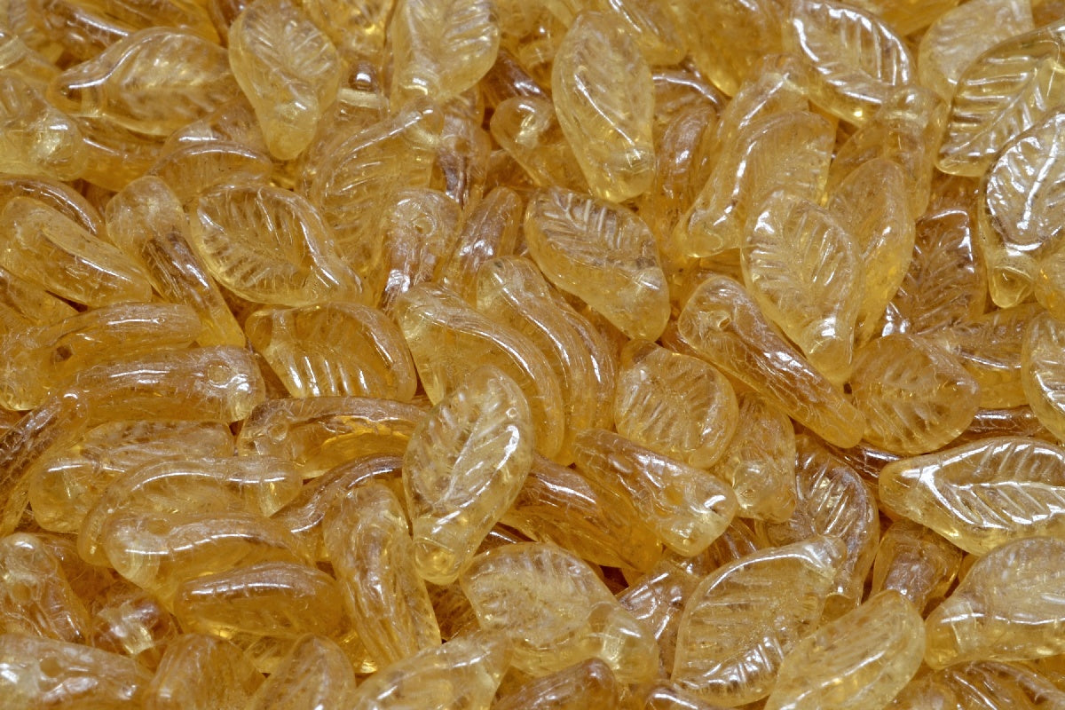 Bay Leaf Beads, Transparent Light Topaz Yellow Hematite (10020-14400), Glass, Czech Republic