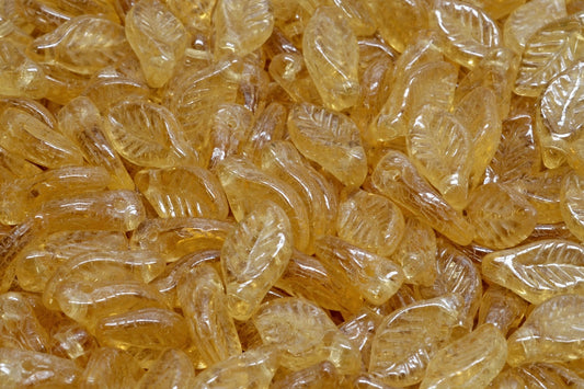 Bay Leaf Beads, Transparent Light Topaz Yellow Hematite (10020-14400), Glass, Czech Republic