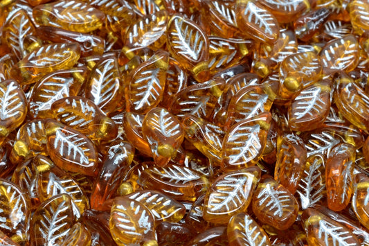 Bay Leaf Beads, Transparent Brown Silver Lined (10090-54301), Glass, Czech Republic