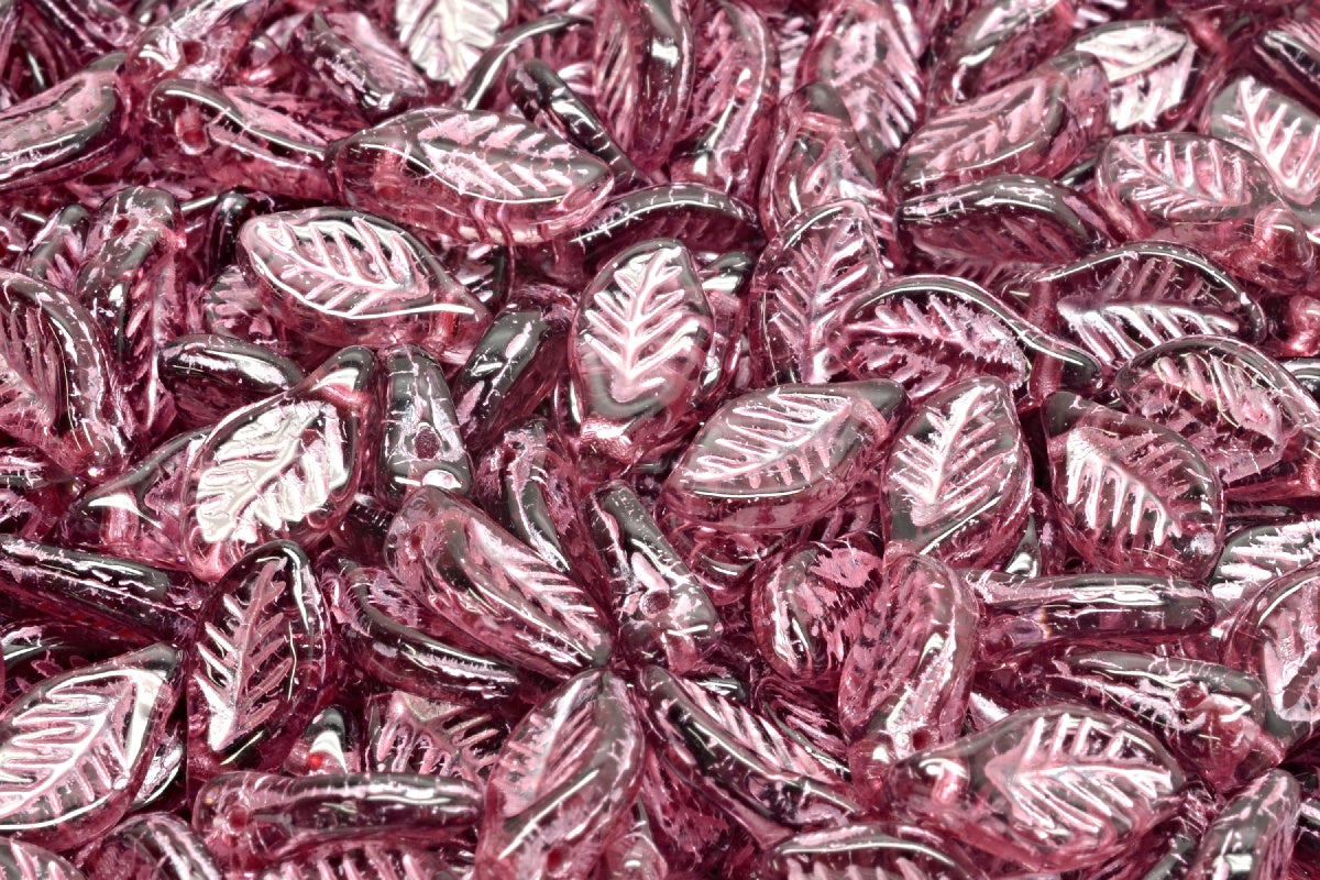 Bay Leaf Beads, Amethyst Pink Lined (20060-54321), Glass, Czech Republic