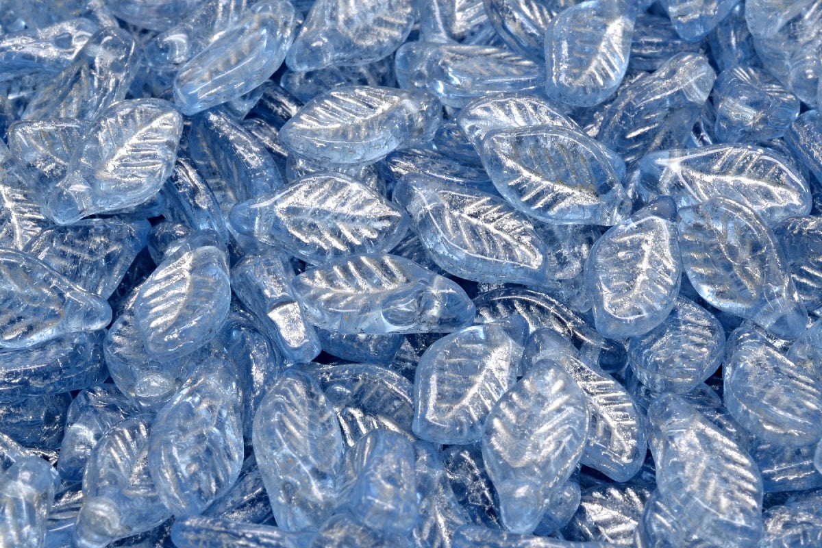 Bay Leaf Beads, Transparent Blue Silver Lined (30020-54301), Glass, Czech Republic