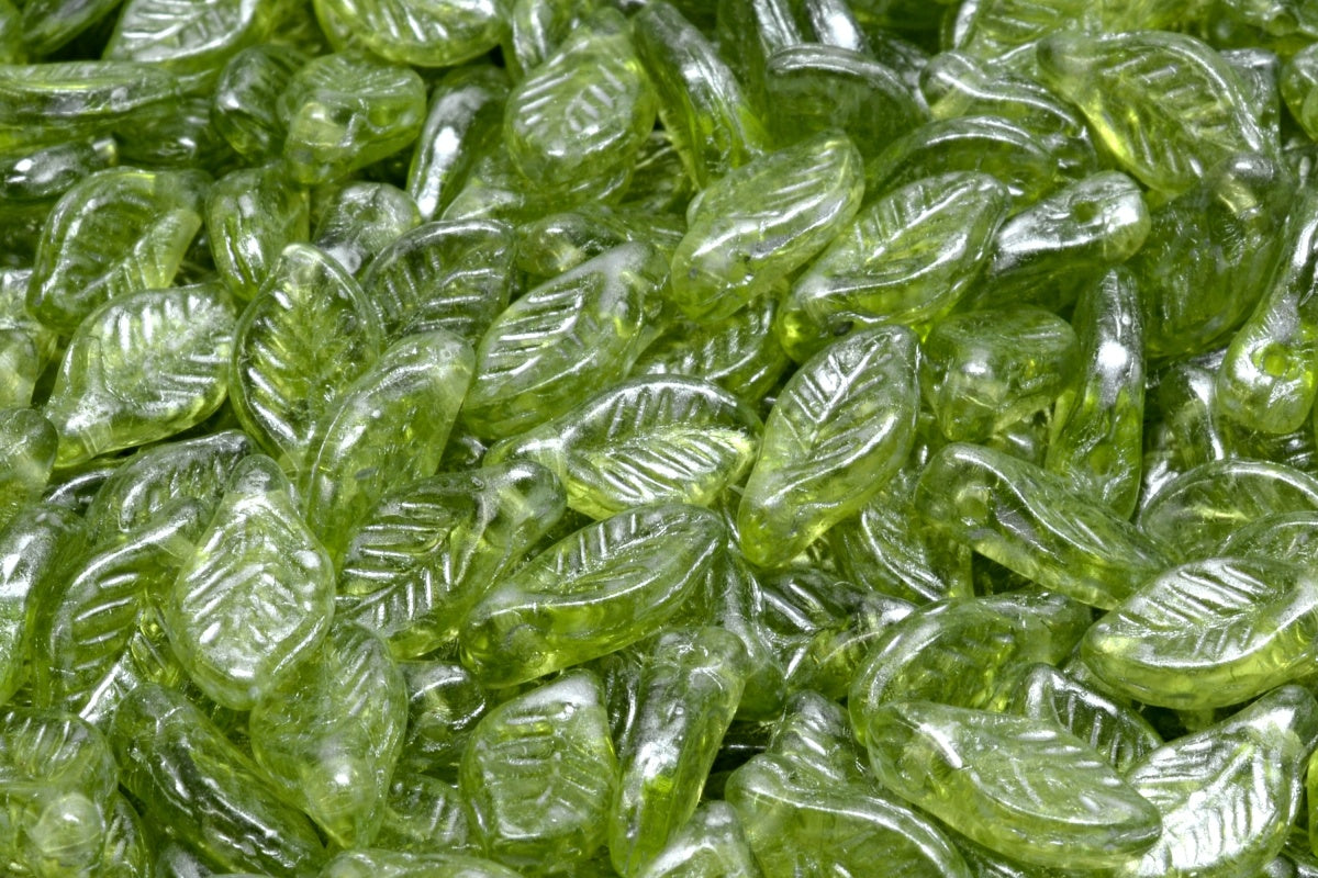 Bay Leaf Beads, Transparent Green Silver Splash (50220-86700), Glass, Czech Republic