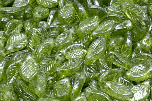 Bay Leaf Beads, Transparent Green Silver Splash (50220-86700), Glass, Czech Republic
