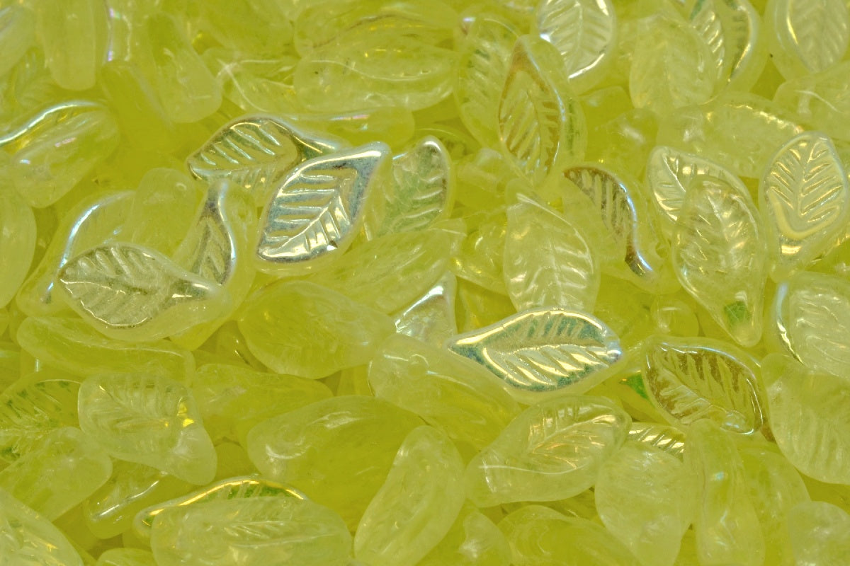 Bay Leaf Beads, Transparent Yellow Ab (80130-28701), Glass, Czech Republic