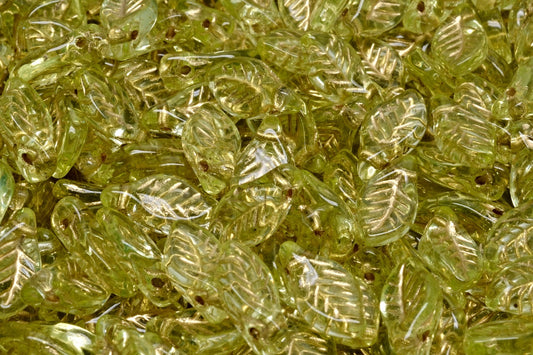 Bay Leaf Beads, Transparent Yellow Gold Lined (80130-54302), Glass, Czech Republic