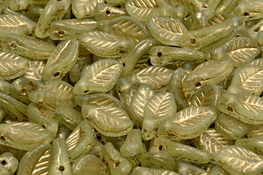月桂叶珠，透明黄哑光金边（80130-84100-54302），玻璃，捷克共和国