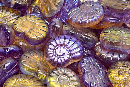OUTLET 10 grams Shell Beads, 17 x 13 mm, Crystal Glossy Purple Gold (00030-48107), Glass, Czech Republic