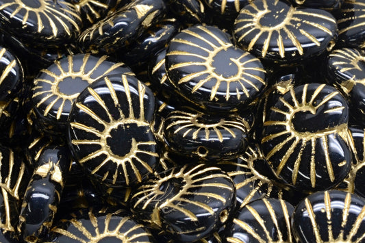 OUTLET 10 grams Shell Beads, 17 x 13 mm, Black Gold Lined (23980-54302), Glass, Czech Republic