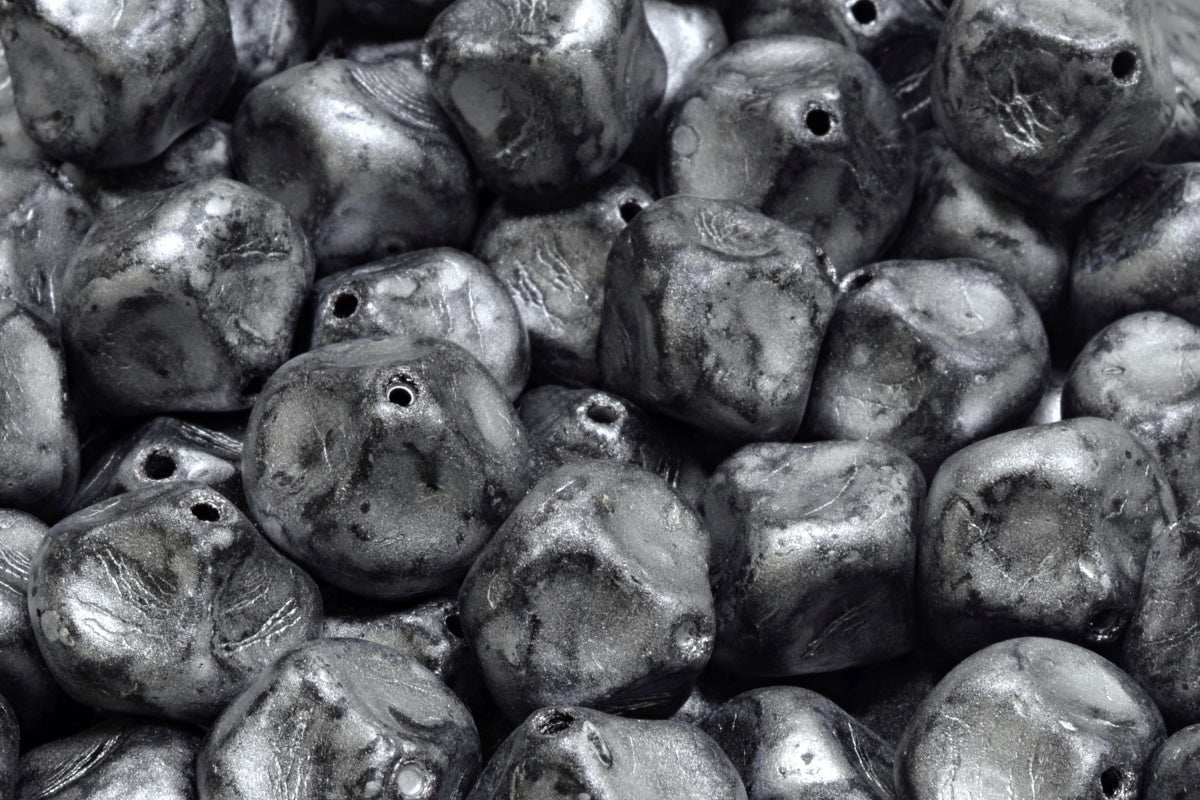 OUTLET 10 grams Meteorite Beads, 13 x 13 mm, Black Matte Silver Splash (23980-84100-86700), Glass, Czech Republic