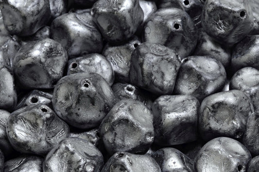 OUTLET 10 grams Meteorite Beads, 13 x 13 mm, Black Matte Silver Splash (23980-84100-86700), Glass, Czech Republic