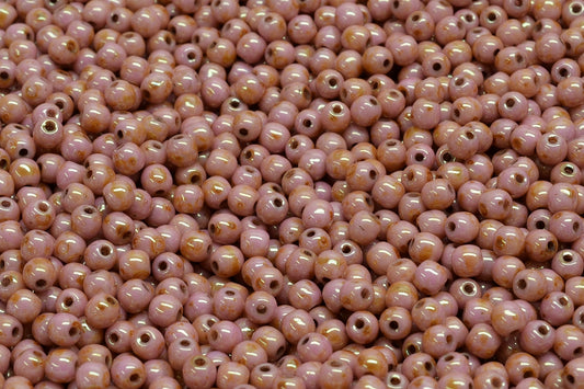Round Druck Beads, White Stain With Luster Red (02010-65491), Glass, Czech Republic