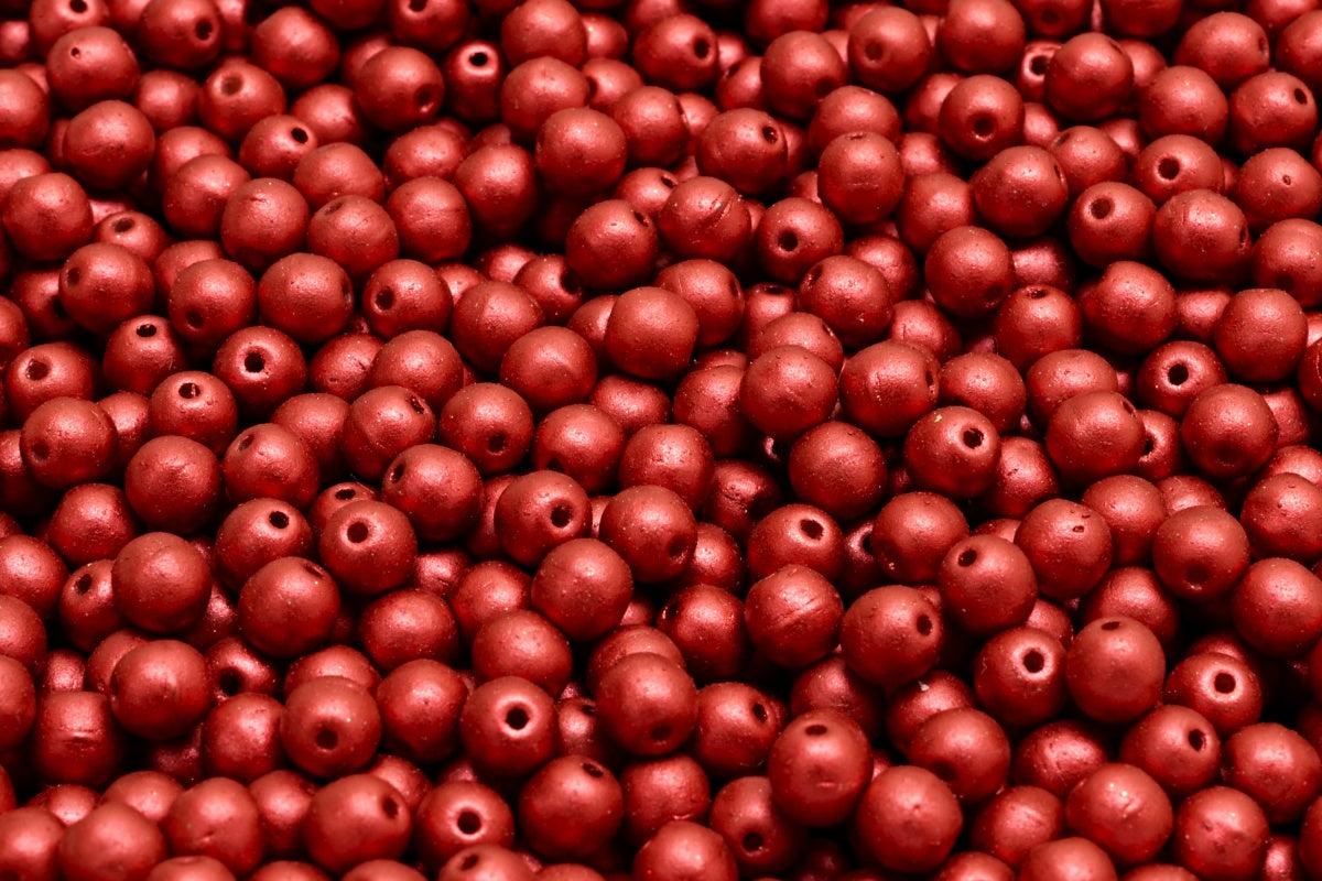 Round Druck Beads, White Lava Red (02010-01890), Glass, Czech Republic