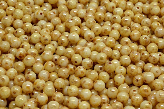 Round Druck Beads, White Picasso (02010-43400), Glass, Czech Republic