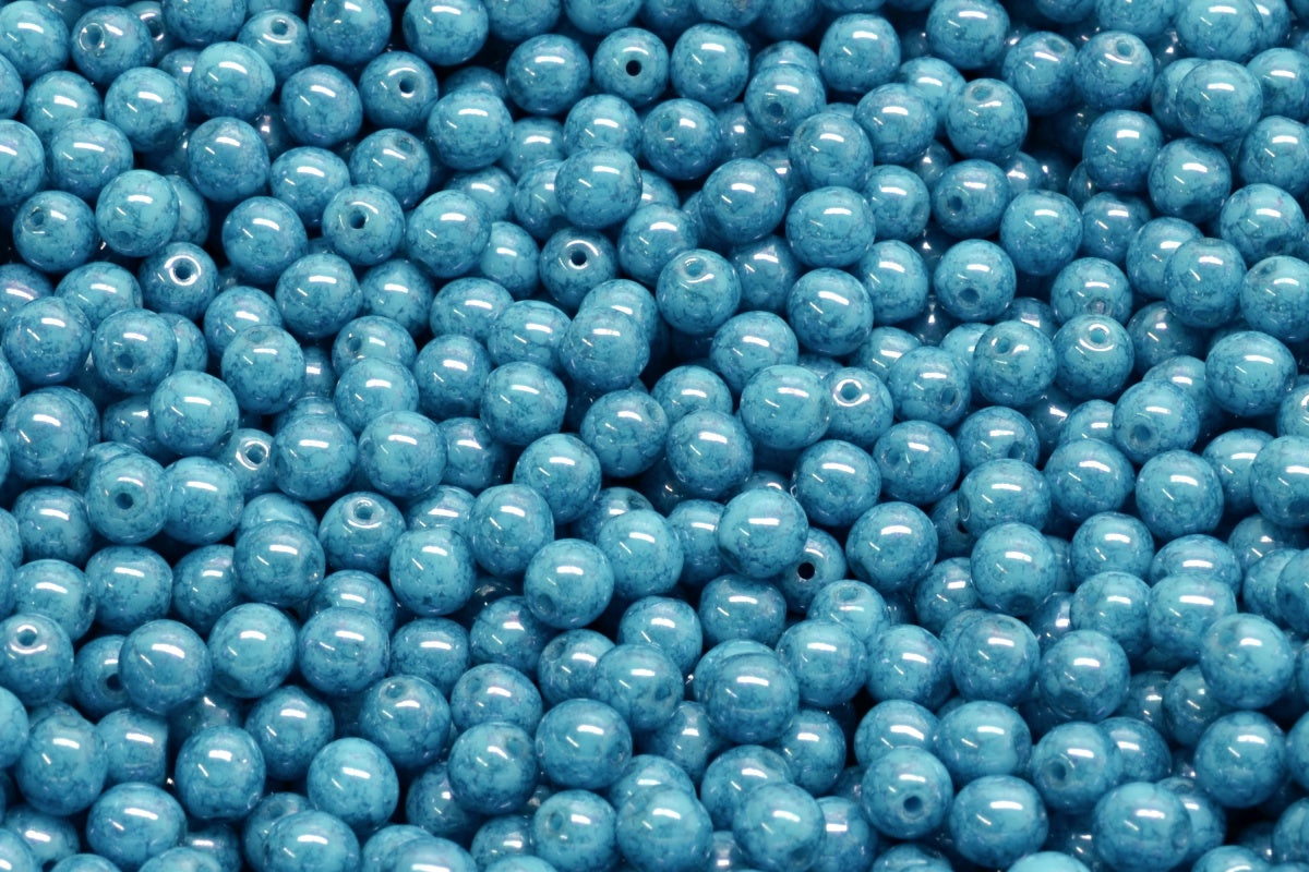 OUTLET 10 grams Round Druck Beads, 4 x 4 mm, Turquoise Blue Terracotta Blue (63030-15464), Glass, Japan