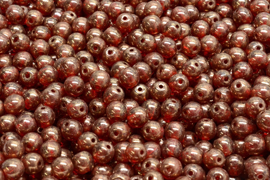 Round Druck Beads, Ruby Red Terracotta Violet (90080-15496), Glass, Czech Republic