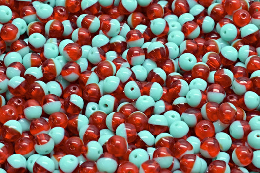 Round Druck Beads, Ruby Red Turquoise (90080-63130), Glass, Czech Republic