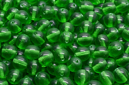 Round Druck Beads, Emerald Green (50120), Glass, Czech Republic