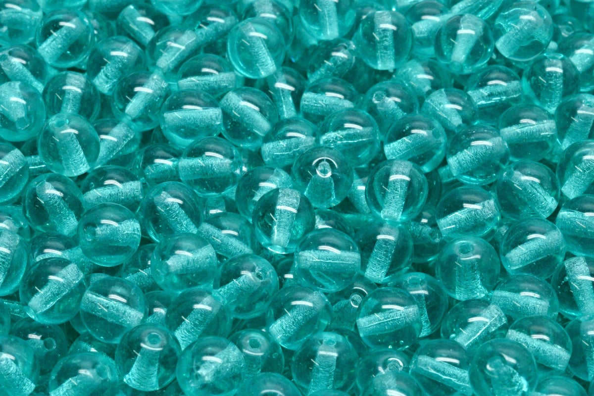 OUTLET 10 grams Round Druck Beads, 6 x 6 mm, Transparent Aqua (60210), Glass, Czech Republic