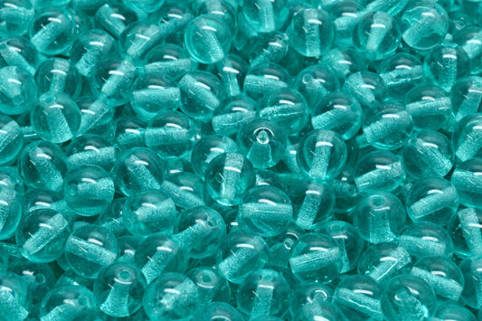 OUTLET 10 grams Round Druck Beads, 6 x 6 mm, Transparent Aqua (60210), Glass, Czech Republic