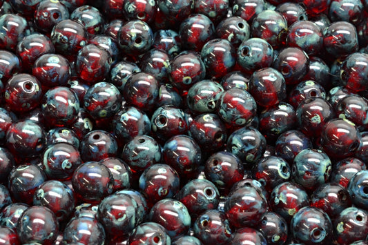 OUTLET 10 grams Round Druck Beads, 6 x 6 mm, Ruby Red Travertin (90080-86800), Glass, Czech Republic