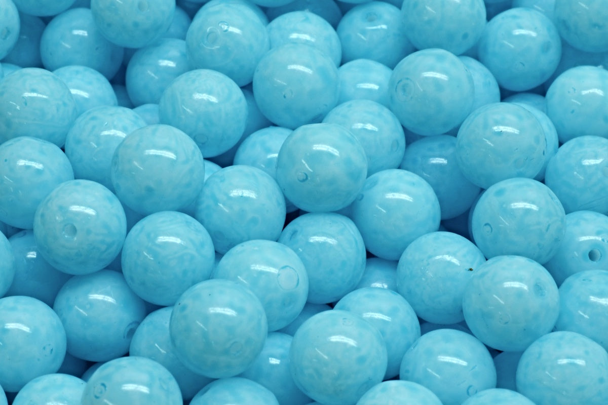 OUTLET 10 grams Round Druck Beads, 8 x 8 mm, White Light Aqua Blue (02010-34308), Glass, Czech Republic