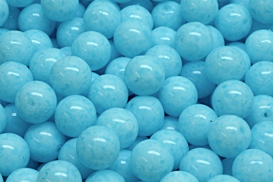OUTLET 10 grams Round Druck Beads, 8 x 8 mm, White Light Aqua Blue (02010-34308), Glass, Czech Republic