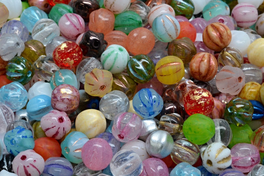 OUTLET 10 grams Melon Beads, 6 x 6 mm, 1 Mixed Colors (00001-mix), Glass, Czech Republic
