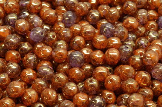 OUTLET 10 grams Melon Beads, 6 x 6 mm, Orange Terracotta Violet (R0912-15496), Glass, Czech Republic