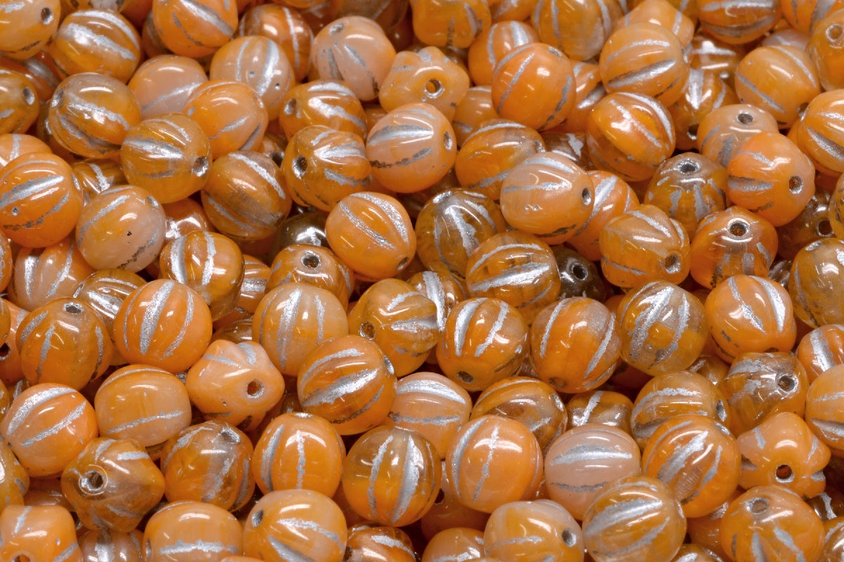 OUTLET 10 grams Melon Beads, 6 x 6 mm, Orange Silver Lined (R0912-54301), Glass, Czech Republic