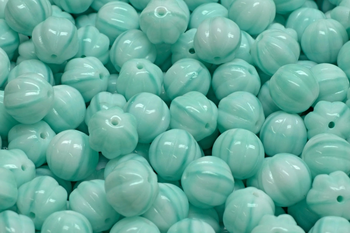 Melon Beads, Light Green (07524), Glass, Czech Republic
