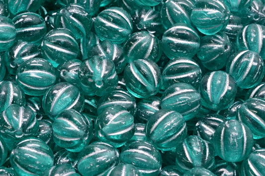 OUTLET 10 grams Melon Beads, Transparent Aqua Silver Lined (60200-54301), Glass, Czech Republic