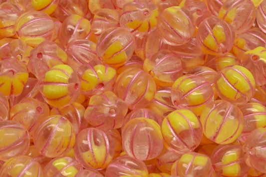 OUTLET 10 grams Melon Beads, 8 x 8 mm, 86036 Pink Lined (86036-54321), Glass, Czech Republic
