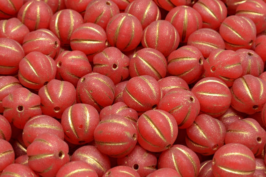 OUTLET 10 grams Melon Beads, 8 x 8 mm, R0932 Matte Gold Lined (R0932-84100-54302), Glass, Czech Republic