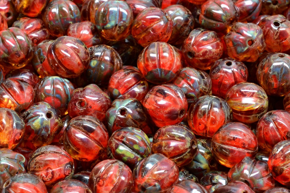 Melon Beads, R0932 Travertin (R0932-86800), Glass, Czech Republic