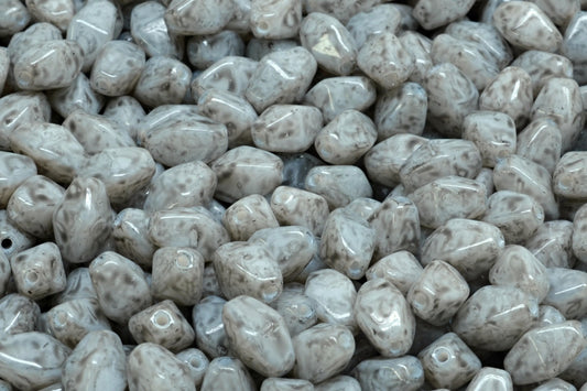OUTLET 10 grams Olive Oval Pressed Glass Beads With Edges, 8 x 6 mm, White Opal 34312 (02020-34312), Glass, Czech Republic